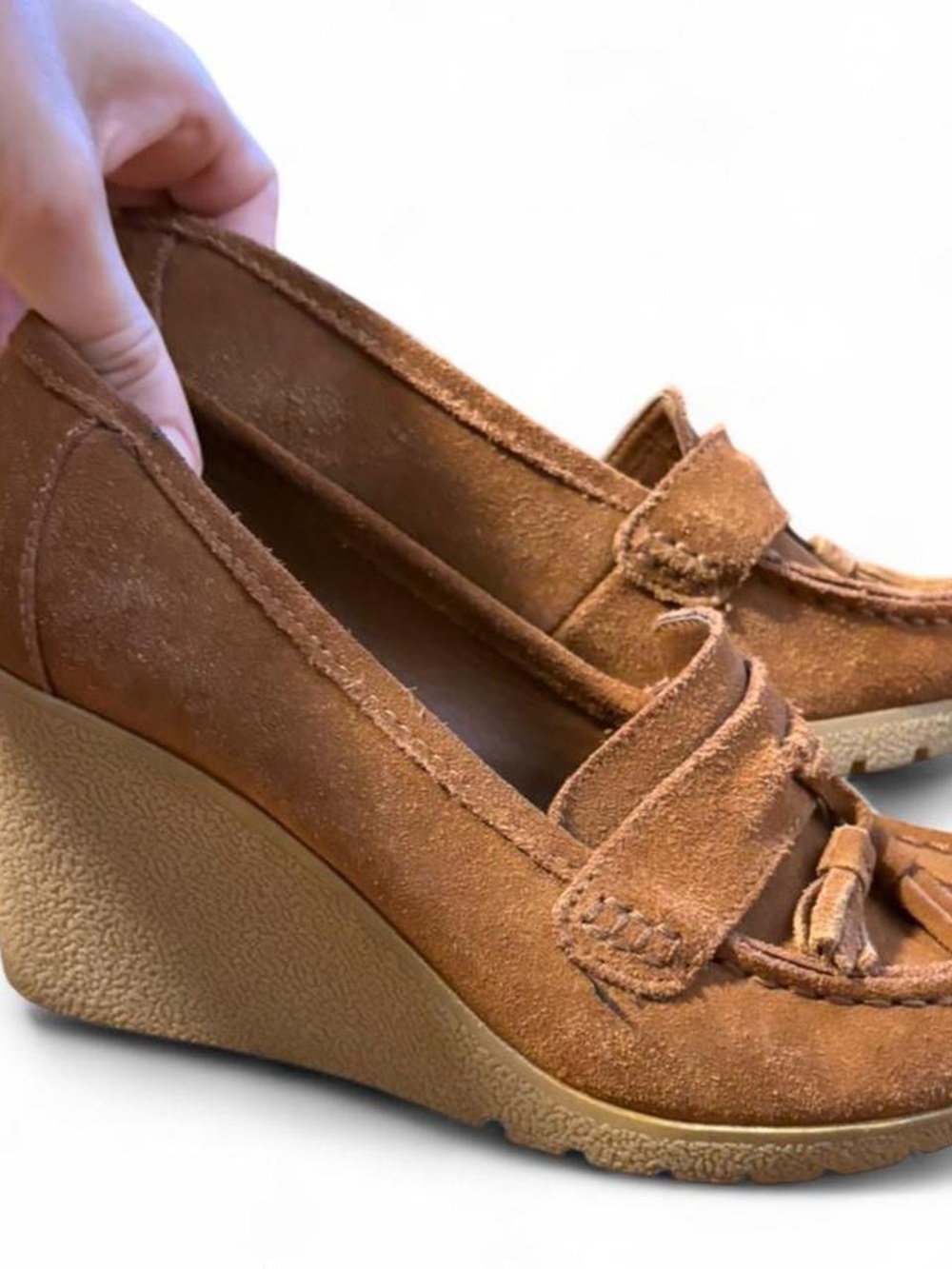Vintage Y2K brown suede moccasin wedges size 7